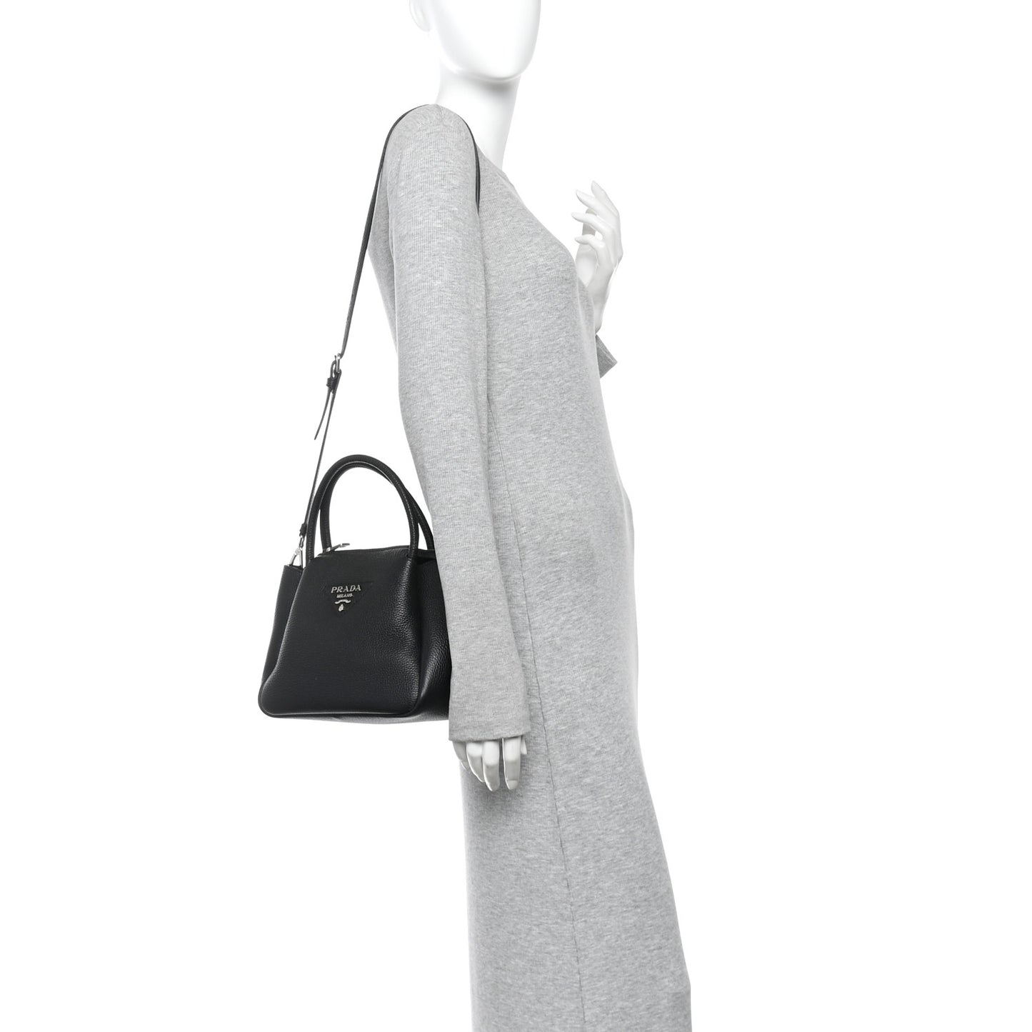 Vitello Daino Soft Mini Zippered Top Handle Bag Black