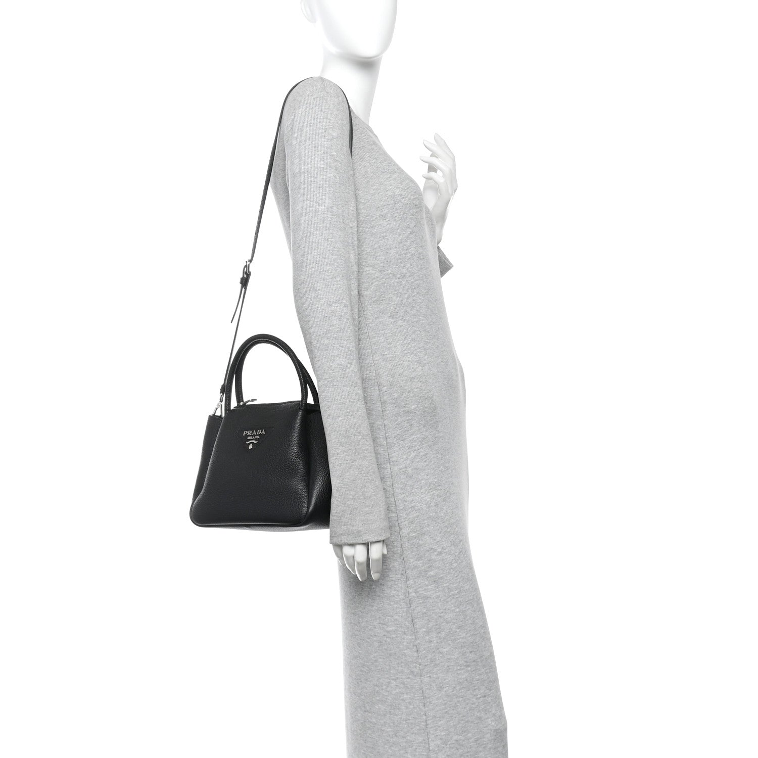 Prada Vitello Daino Soft Mini Zippered Top Handle Bag Black 2 of 9