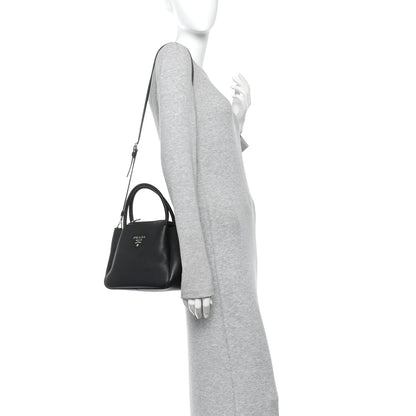 Prada Vitello Daino Soft Mini Zippered Top Handle Bag Black 2 of 9