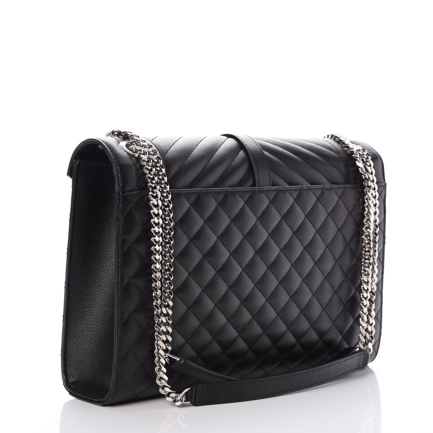 Grain De Poudre Textured Mixed Matelasse Large Triquilt Monogram Satchel Black