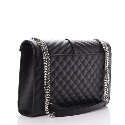 Saint Laurent Grain De Poudre Textured Mixed Matelasse Large Triquilt Monogram Satchel Black 4 of 8