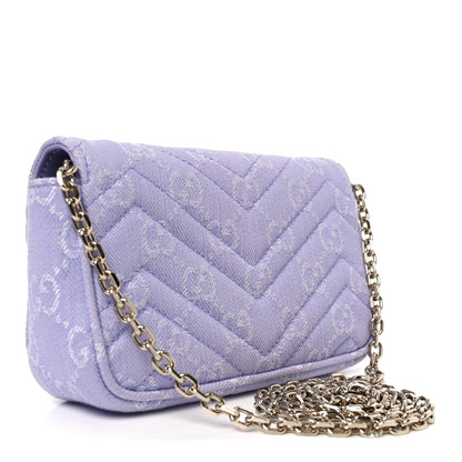 Gucci Denim GG Monogram Mini GG Marmont Shoulder Bag Light Purple 3 of 11