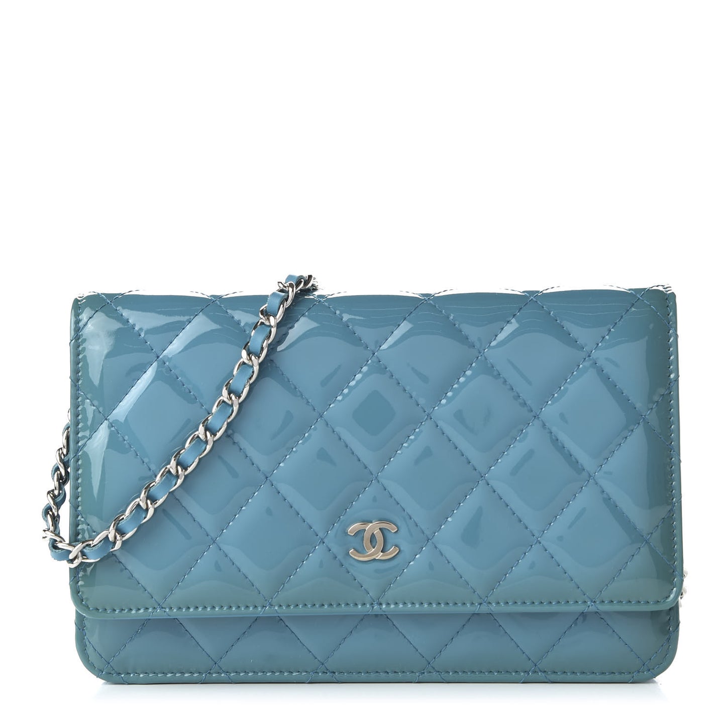 Patent Quilted Wallet On Chain WOC Blue