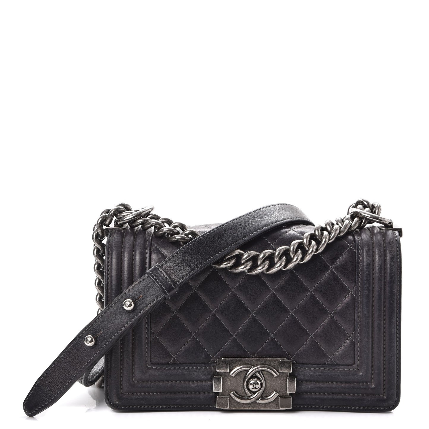 Lambskin Quilted Small Boy Flap Dark Grey