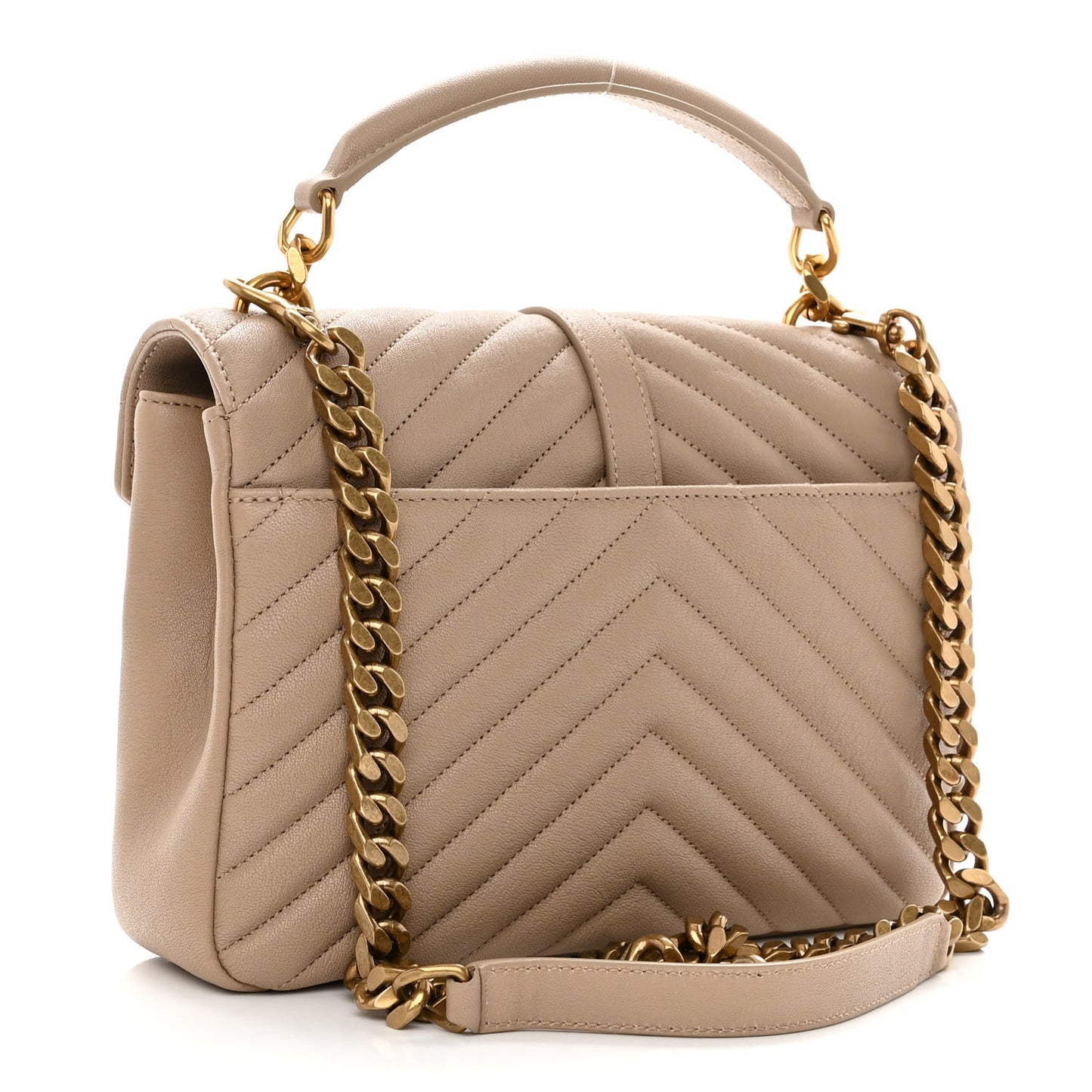 Sheepskin Matelasse Chevron Monogram Medium College Bag Dark Beige