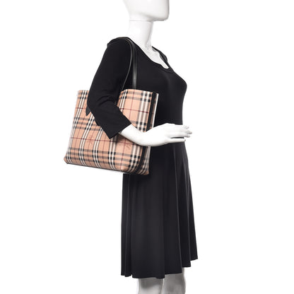 Burberry Grainy Calfskin Haymarket Check Medium Reversible Tote Black 2 of 21