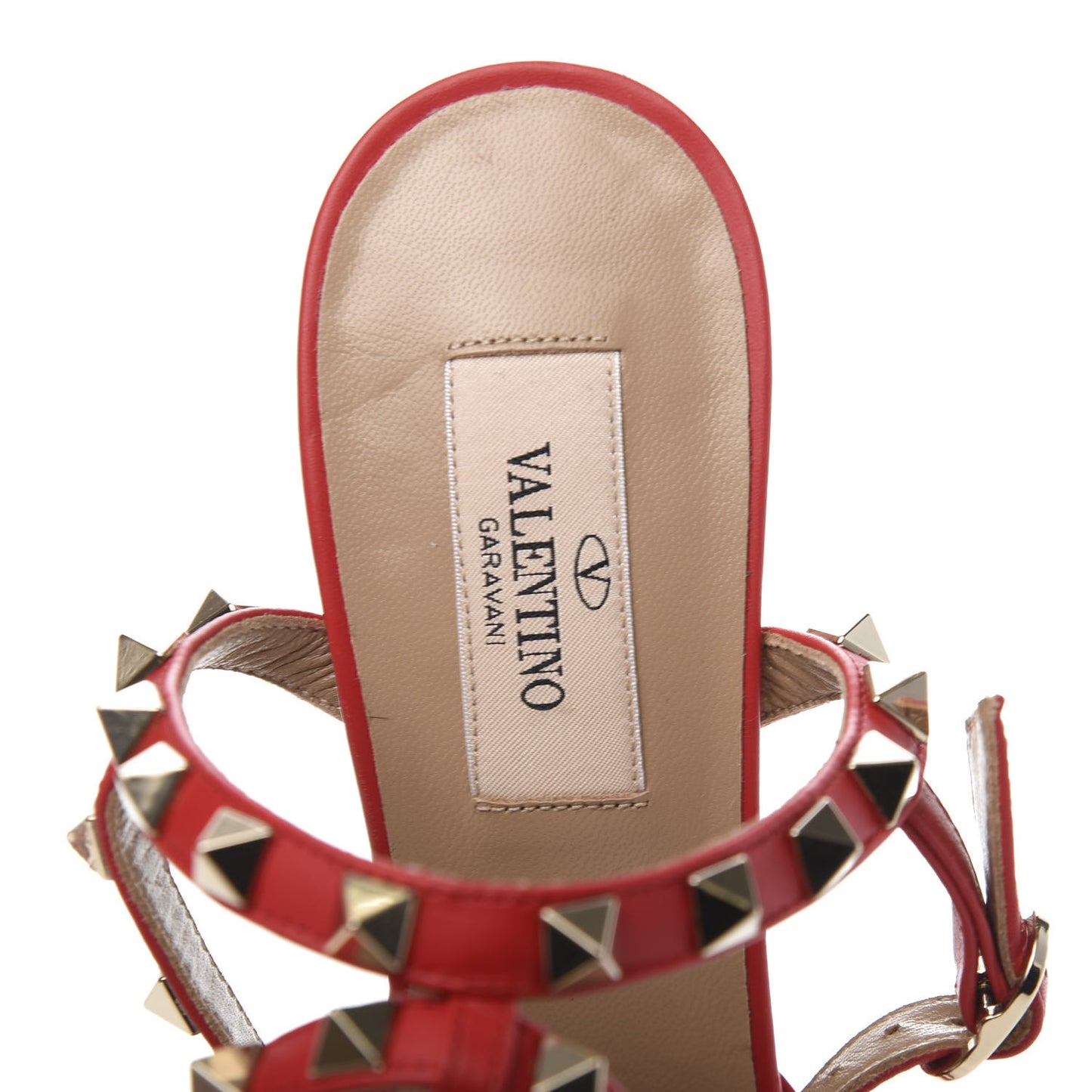 Pebbled Calfskin Rockstud Ankle Strap Low Heel Pumps 37 Rosso