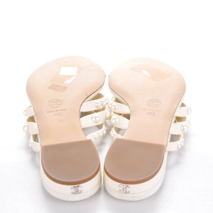 Chanel Lambskin Pearl Sandals 40 White 6 of 10