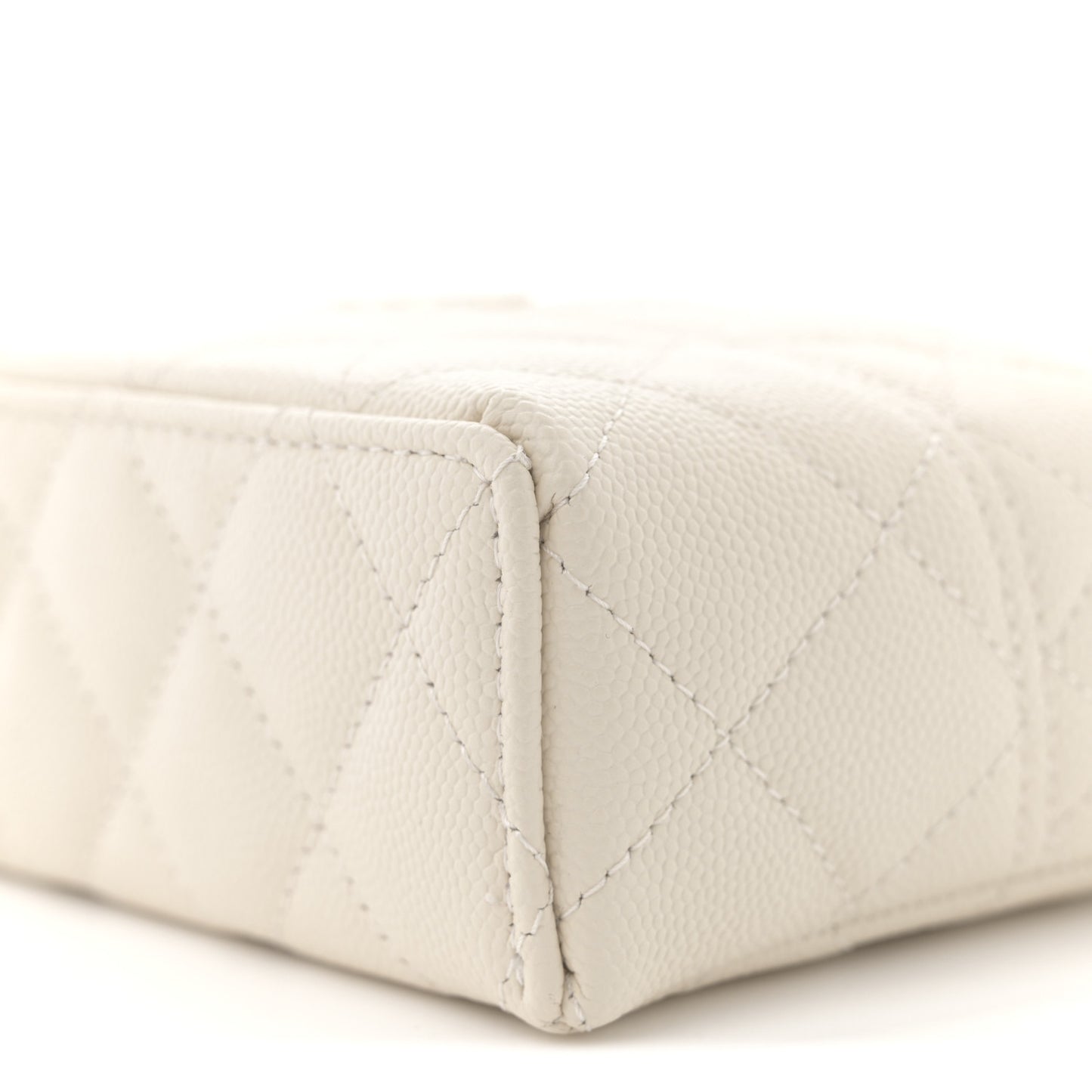 Caviar Quilted Trendy Handle Slim Vanity Ecru