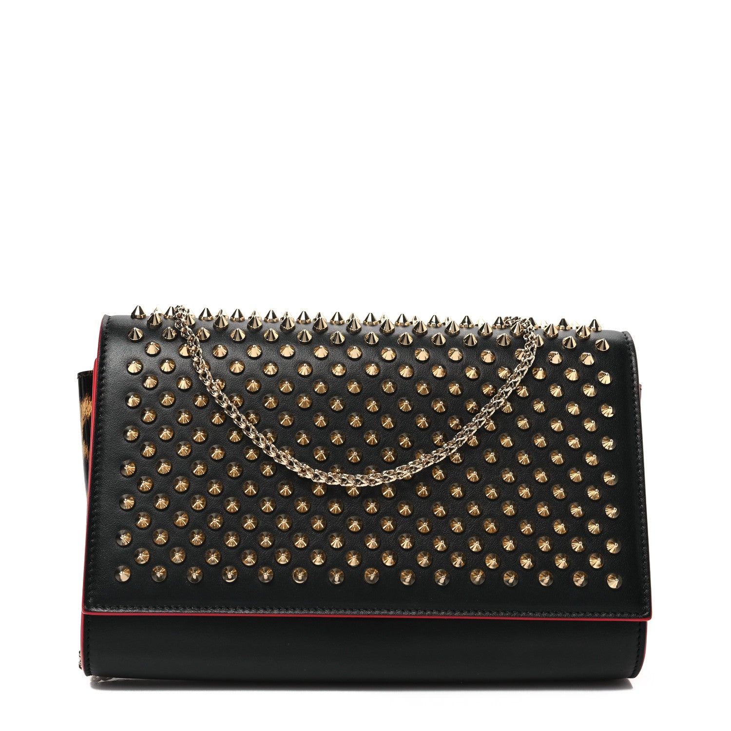 Christian Louboutin Calfskin Patent Leopard Spikes Paloma Clutch Black 1 of 8