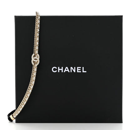 Chanel Metal Lambskin Crystal CC Chain Tie Headband Gold White 4 of 4