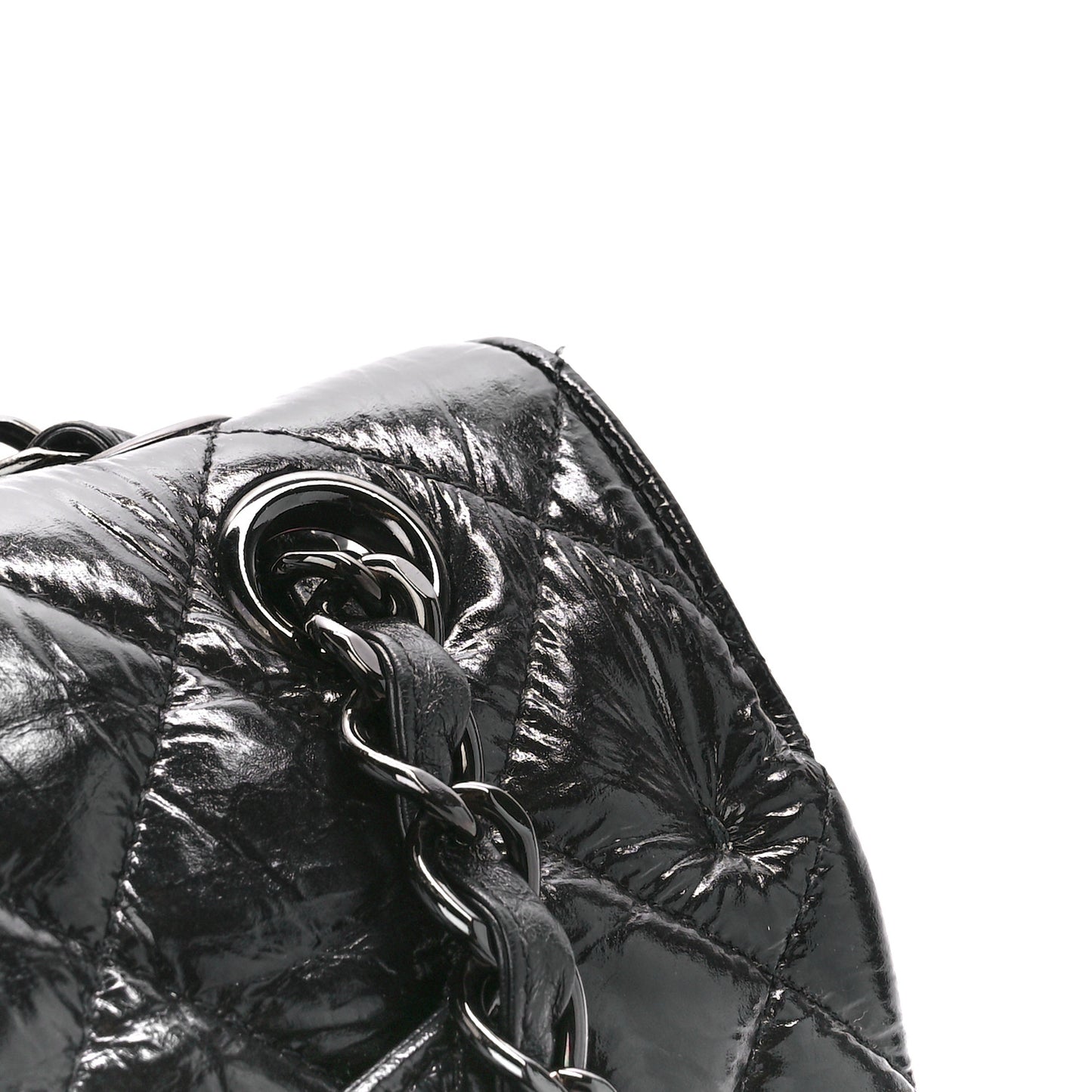 Shiny Distressed Calfskin Quilted Jumbo Double Flap So Black