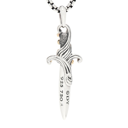 David Yurman Sterling Silver 18K Yellow Gold Black Diamond Waves Dagger Amulet Pendant Necklace 4 of 5