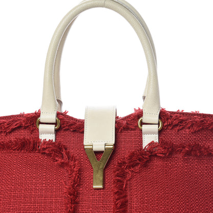 Saint Laurent Linen Fringe Medium Cabas ChYc Red 10 of 19
