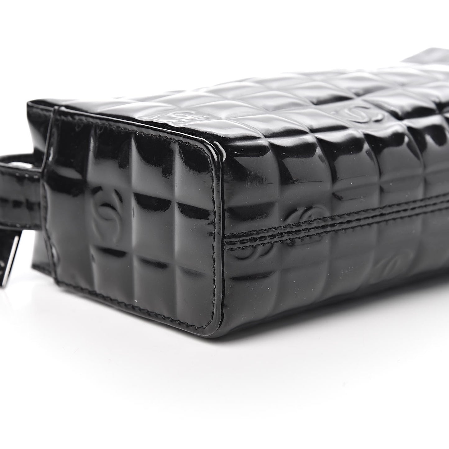 Patent Chocolate Bar Quilted Shoulder Bag Black