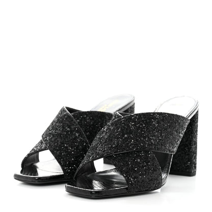 Saint Laurent Glitter LouLou 70 Mule Sandals 38 Black 3 of 9