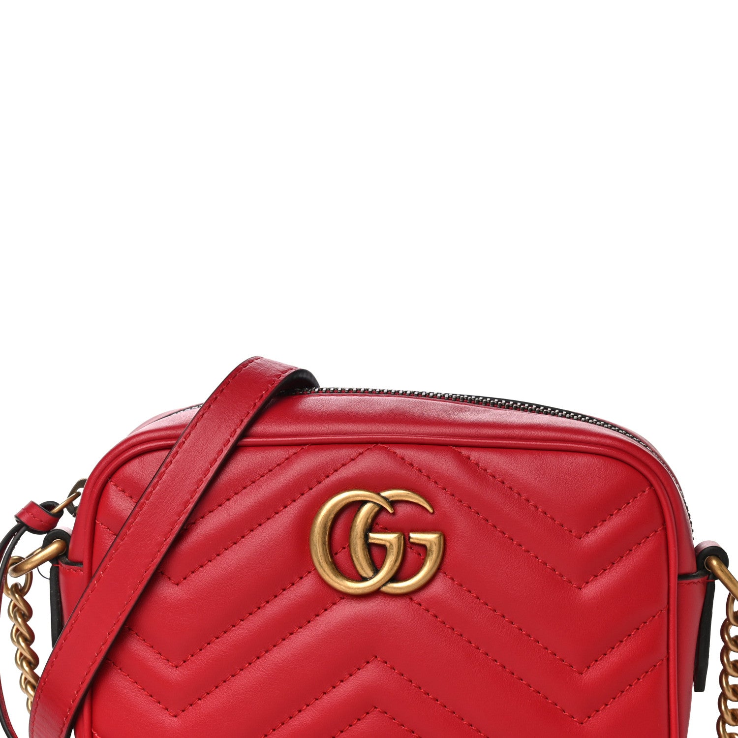 Gucci Calfskin Matelasse Mini GG Marmont Chain Shoulder Bag Hibiscus Red 12 of 16