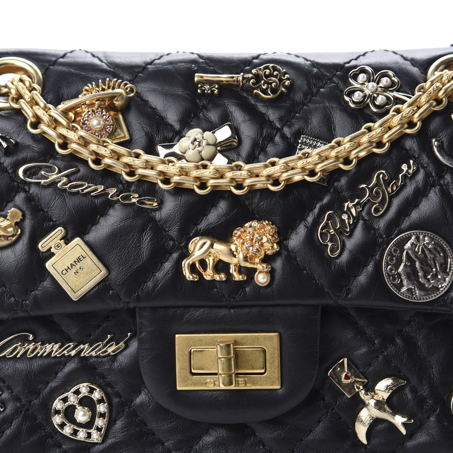 Chanel Aged Calfskin Lucky Charms 2.55 Reissue 224 Flap Black 16 of 17