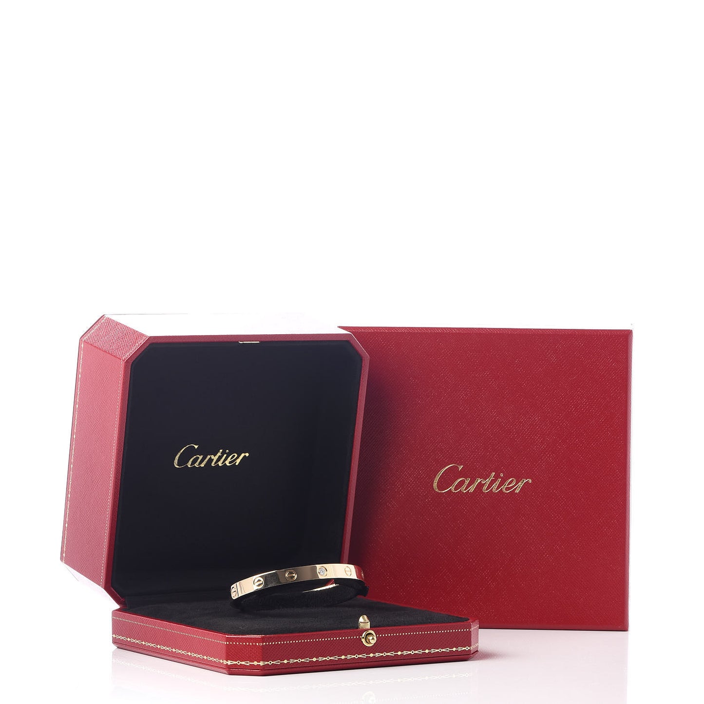 18K Yellow Gold 1 Diamond LOVE Cuff Bracelet 17