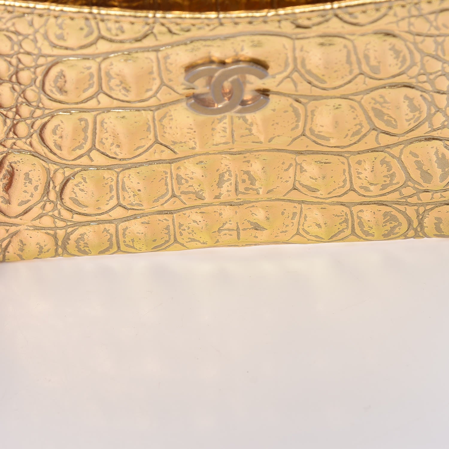 Chanel Metallic Calfskin Crocodile Embossed Cocodile Card Holder Gold 9 of 10
