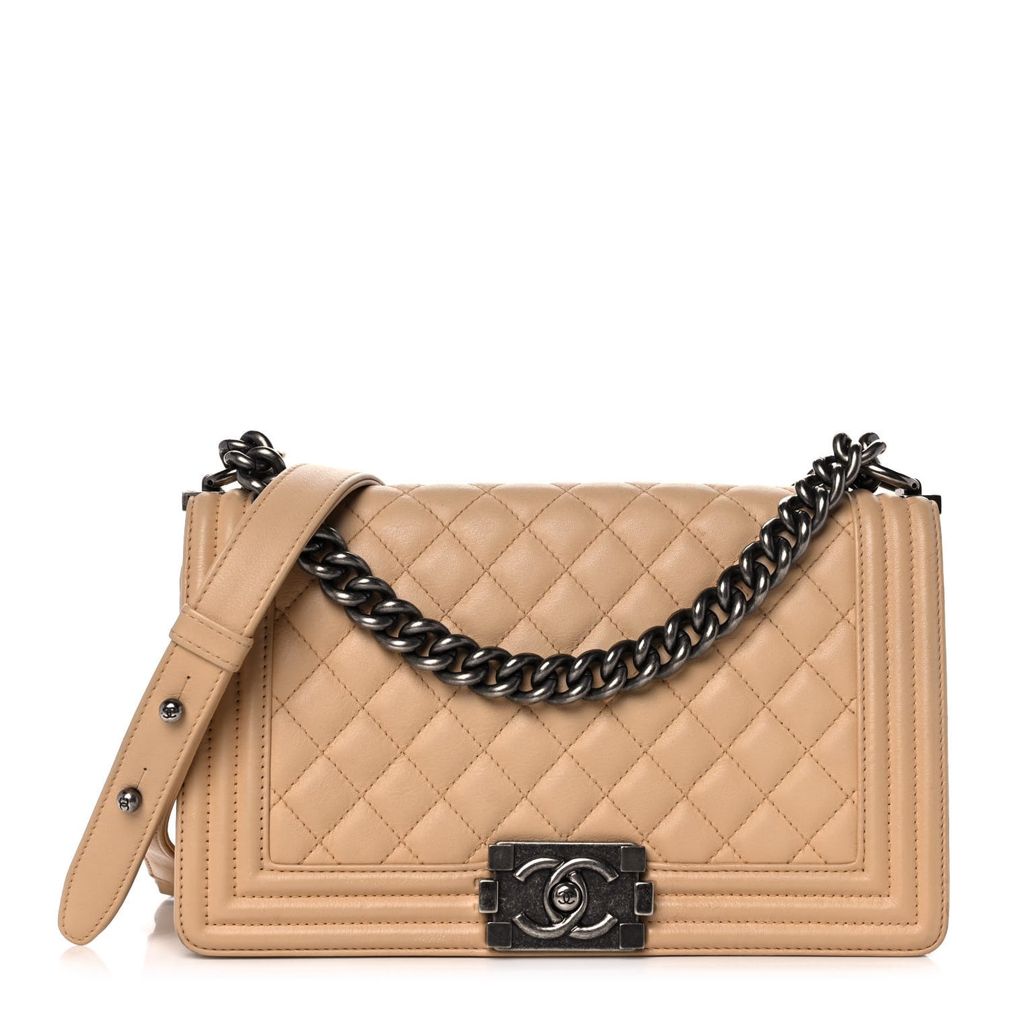 Calfskin Quilted Medium Boy Flap Beige