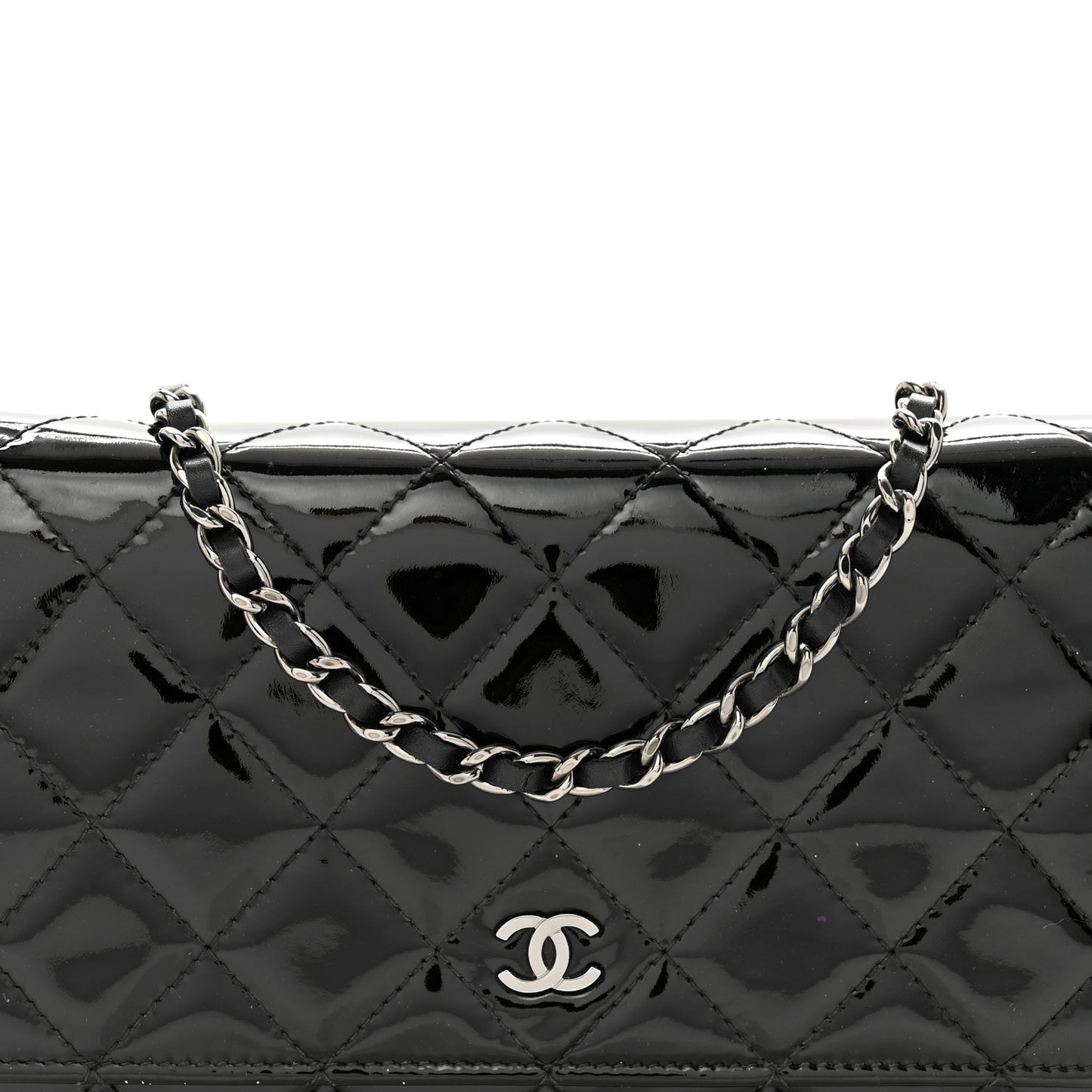 Patent Quilted Wallet On Chain WOC Black