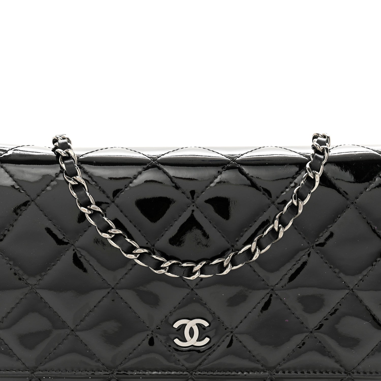 Chanel Patent Quilted Wallet On Chain WOC Black 9 of 15