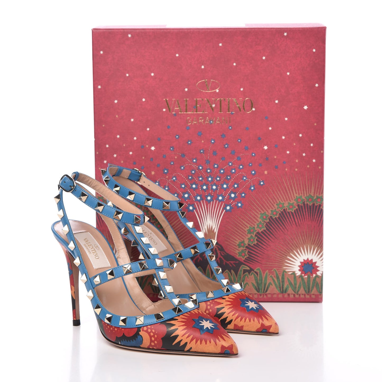 Calfskin Enchanted Wonderland Rockstud Ankle Strap Pumps 37 Light Stone