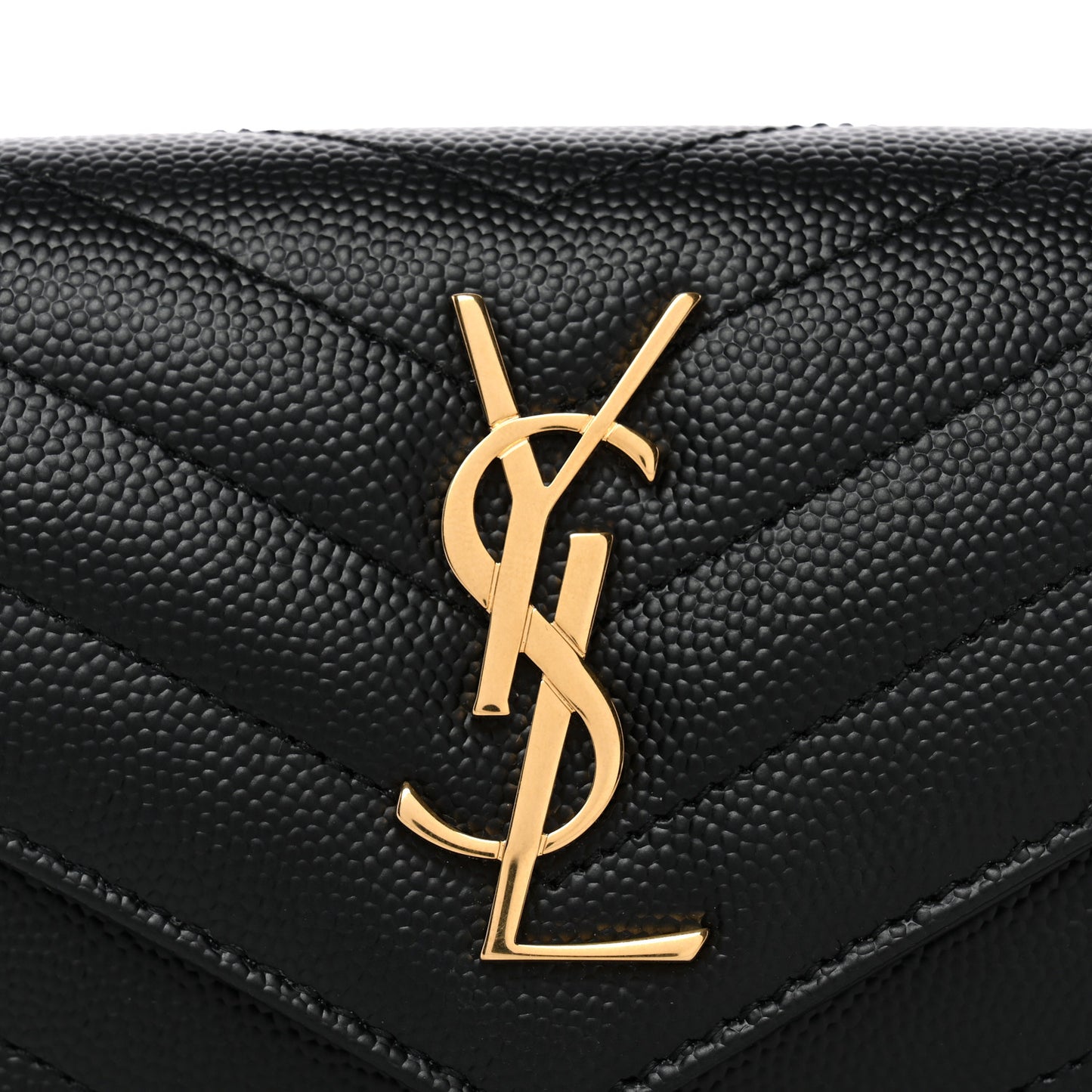 Grain De Poudre Matelasse Chevron Monogram Compact Tri Fold Wallet Black