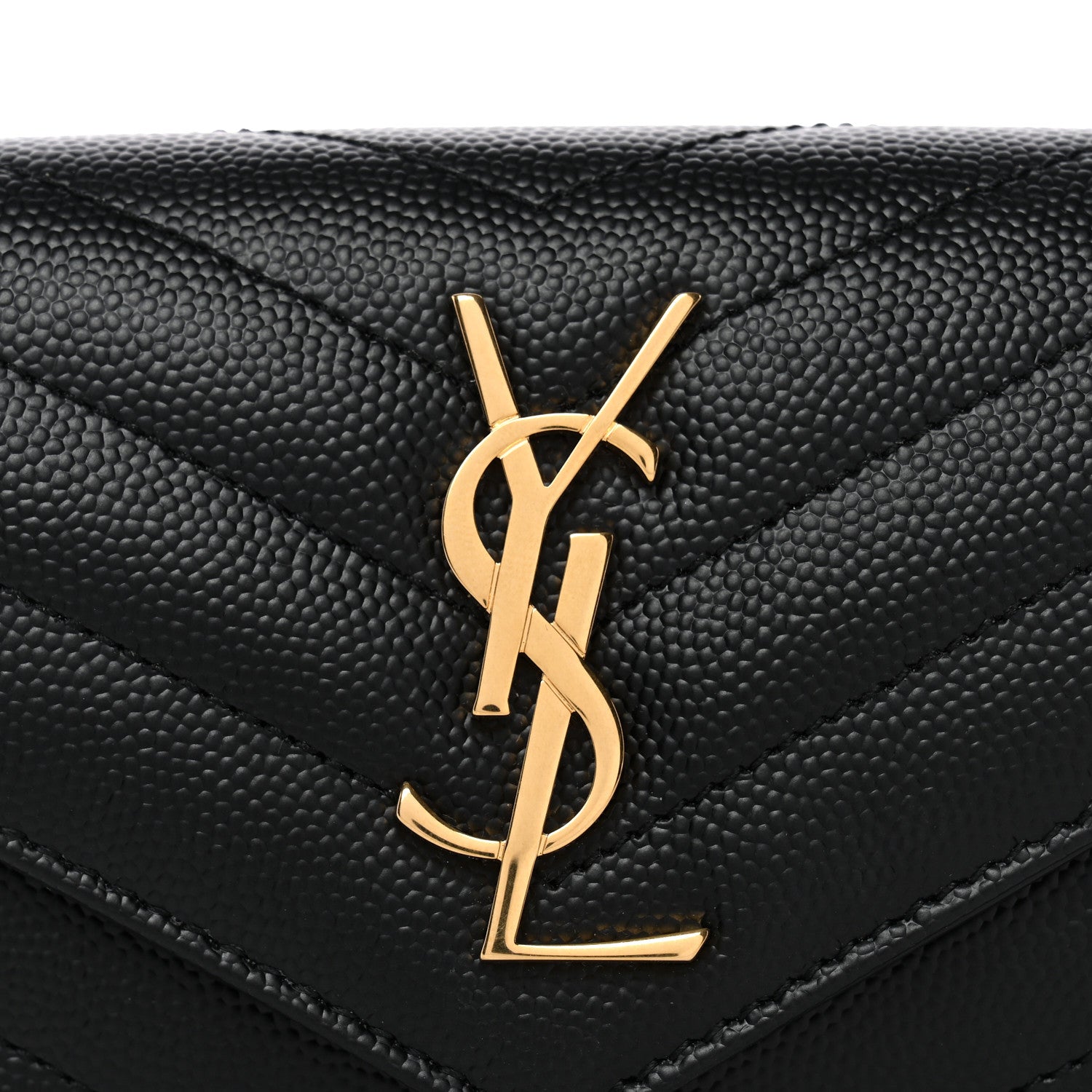 Saint Laurent Grain De Poudre Matelasse Chevron Monogram Compact Tri Fold Wallet Black 8 of 8