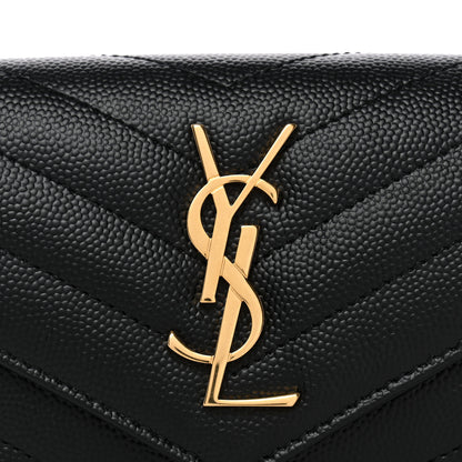 Saint Laurent Grain De Poudre Matelasse Chevron Monogram Compact Tri Fold Wallet Black 8 of 8