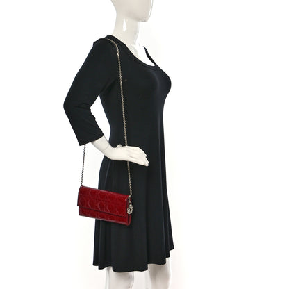 Christian Dior Patent Cannage Lady Dior Rendezvous Wallet On Chain Red 2 of 10