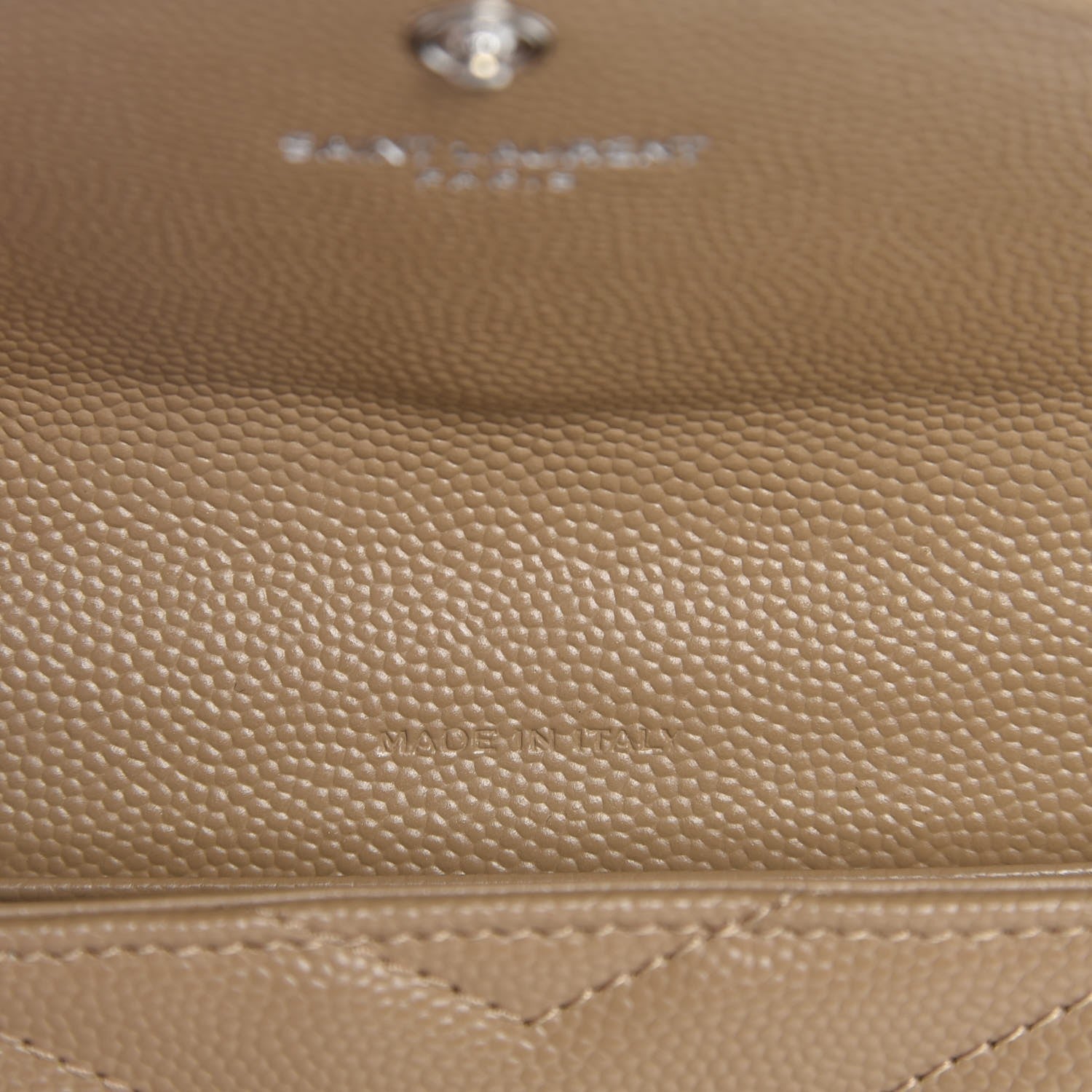 Saint Laurent Grain De Poudre Matelasse Chevron Small Monogram Envelope Wallet Dark Beige 7 of 8