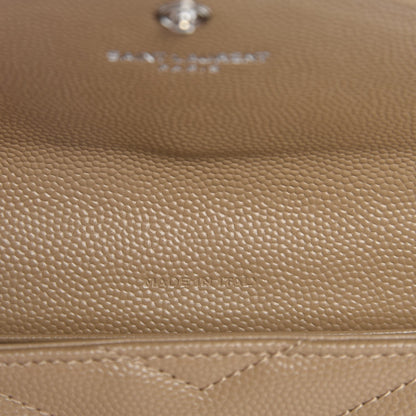 Saint Laurent Grain De Poudre Matelasse Chevron Small Monogram Envelope Wallet Dark Beige 7 of 8
