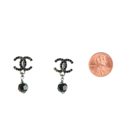Chanel Crystal Bead CC Drop Earrings Black 2 of 8