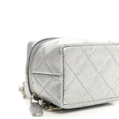 Chanel Metallic Caviar Quilted Mini Top Handle Vanity With Chain Silver 9 of 11
