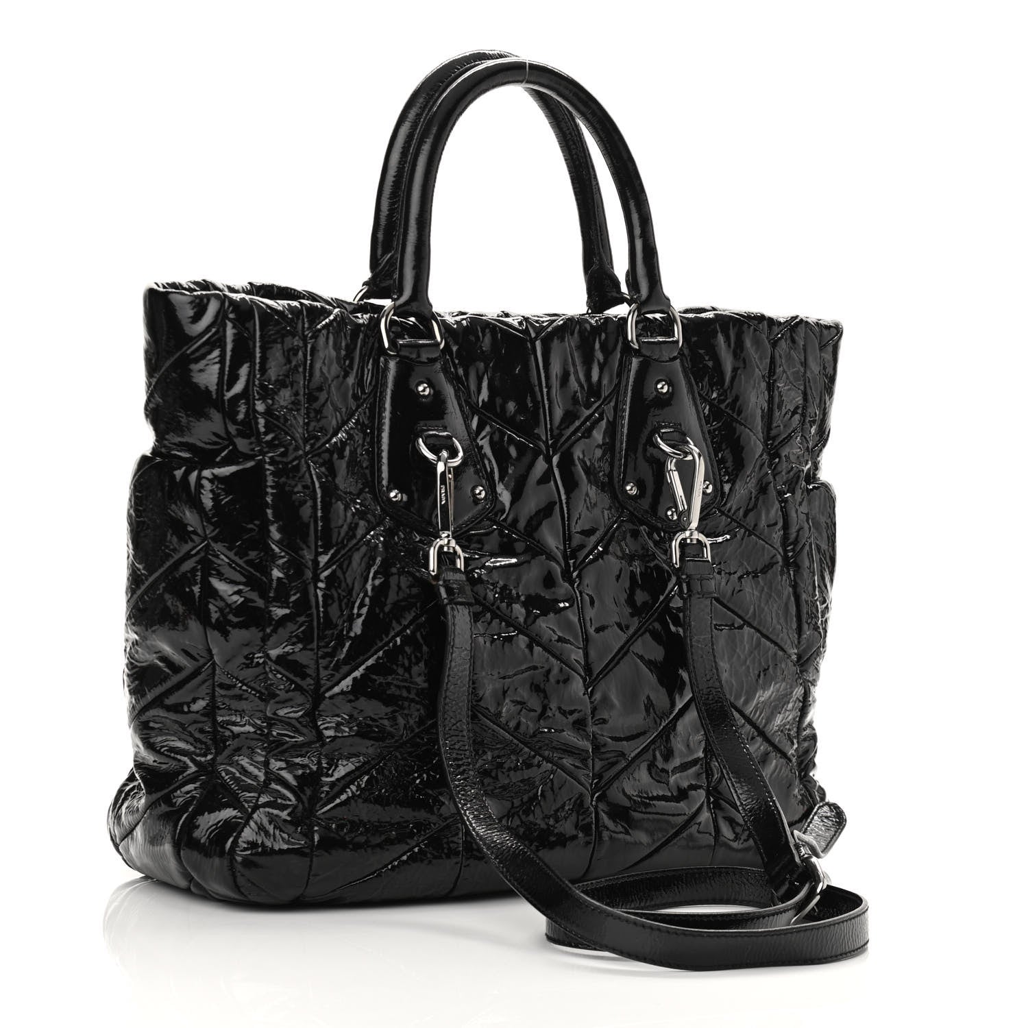 Prada Vernice Chevron Tote Black 3 of 9
