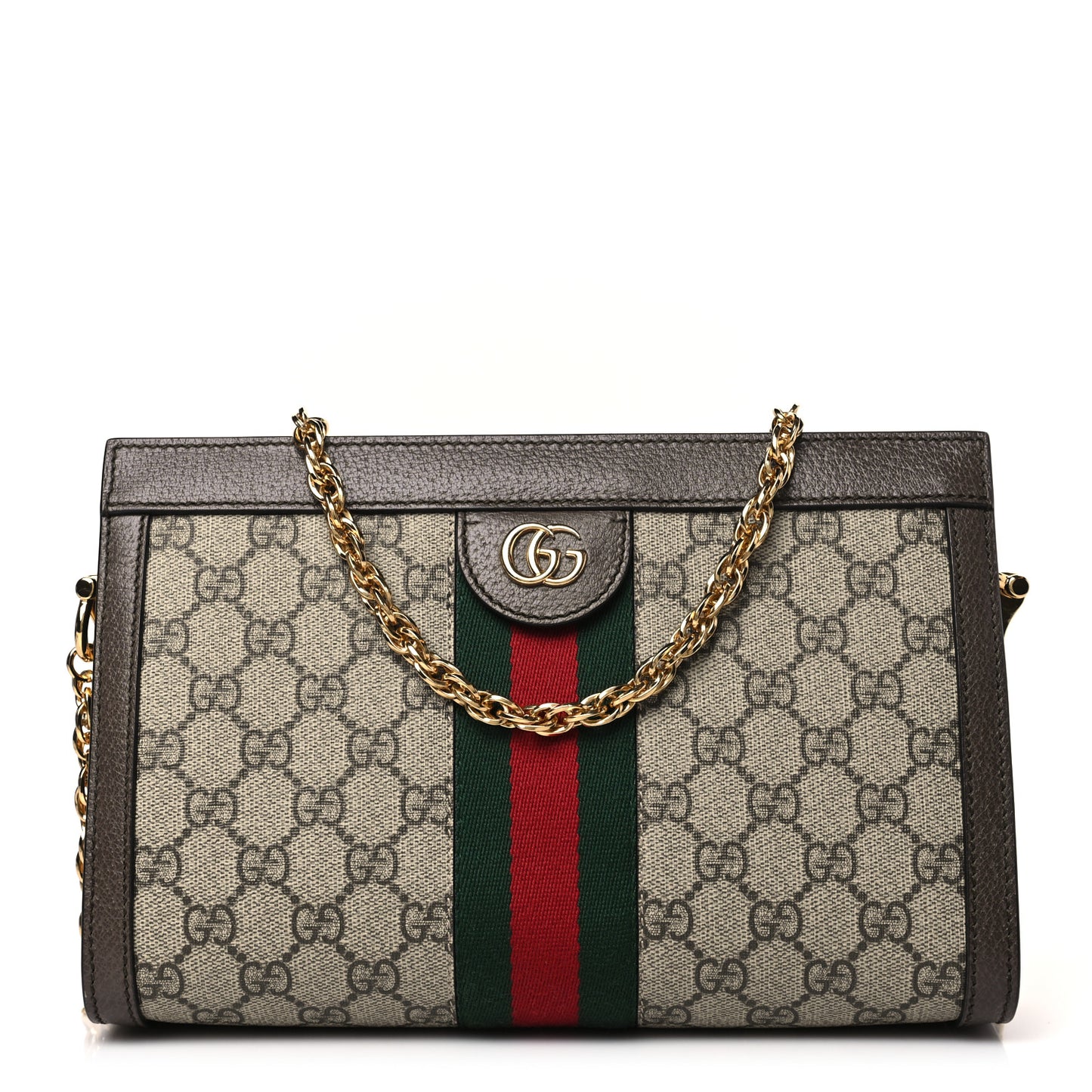 GG Supreme Monogram Web Small Ophidia Chain Shoulder Bag Brown