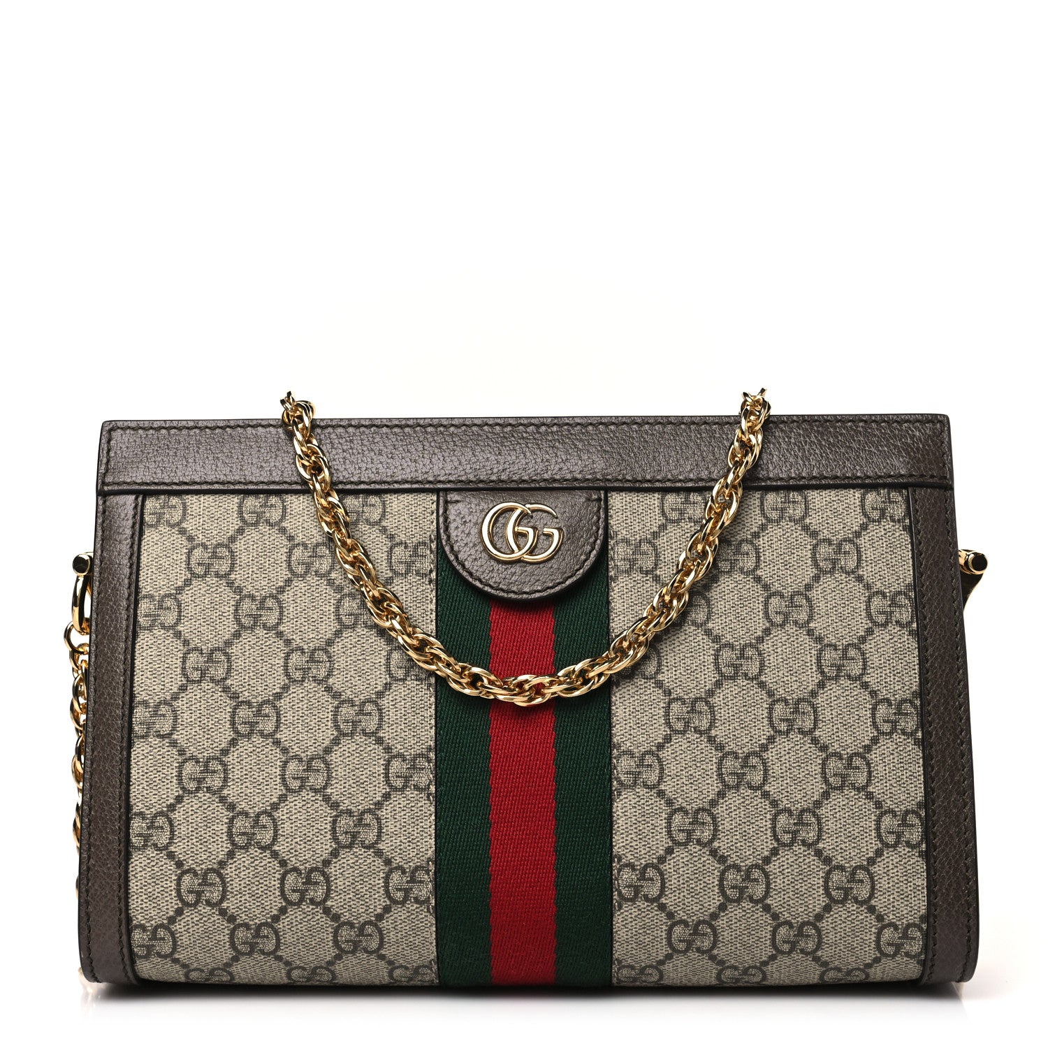 Gucci GG Supreme Monogram Web Small Ophidia Chain Shoulder Bag Brown 1 of 9