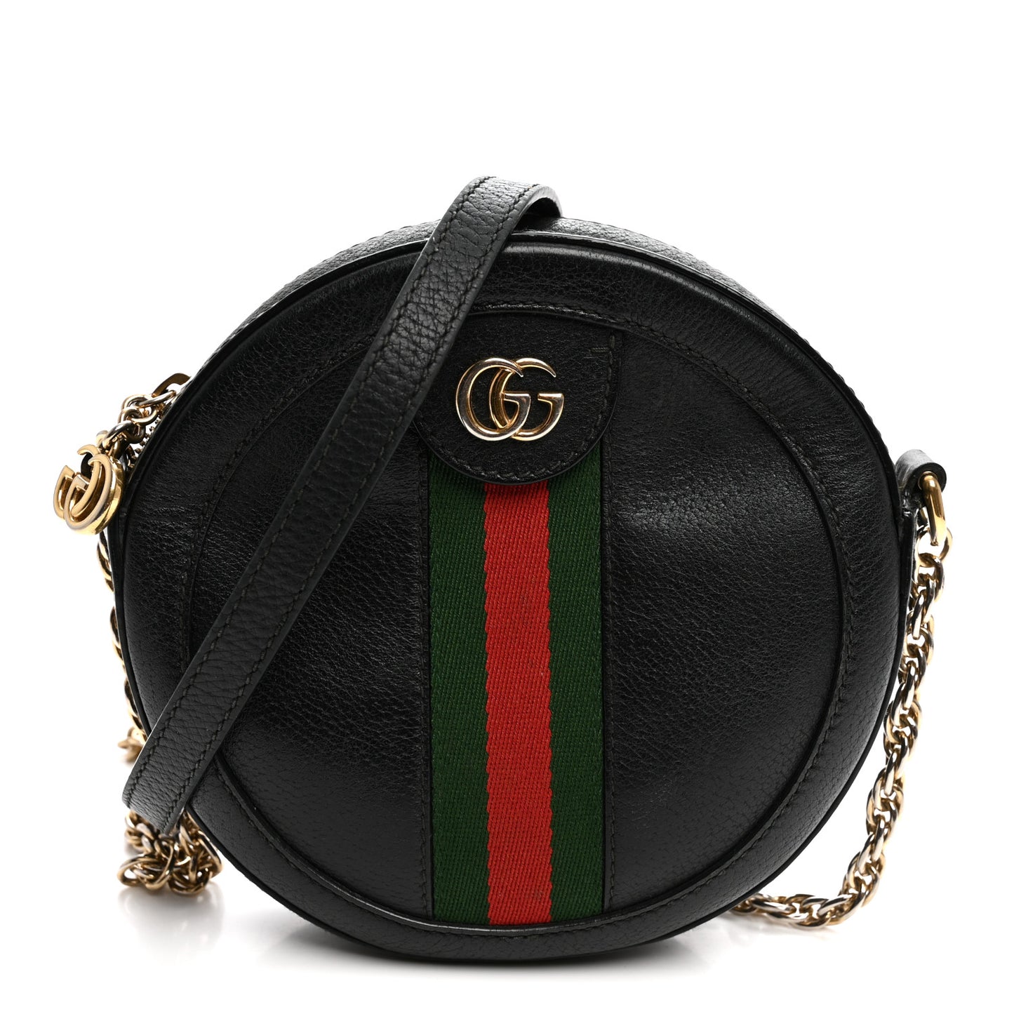 Grained Calfskin Web Mini Ophidia Round Shoulder Bag Black