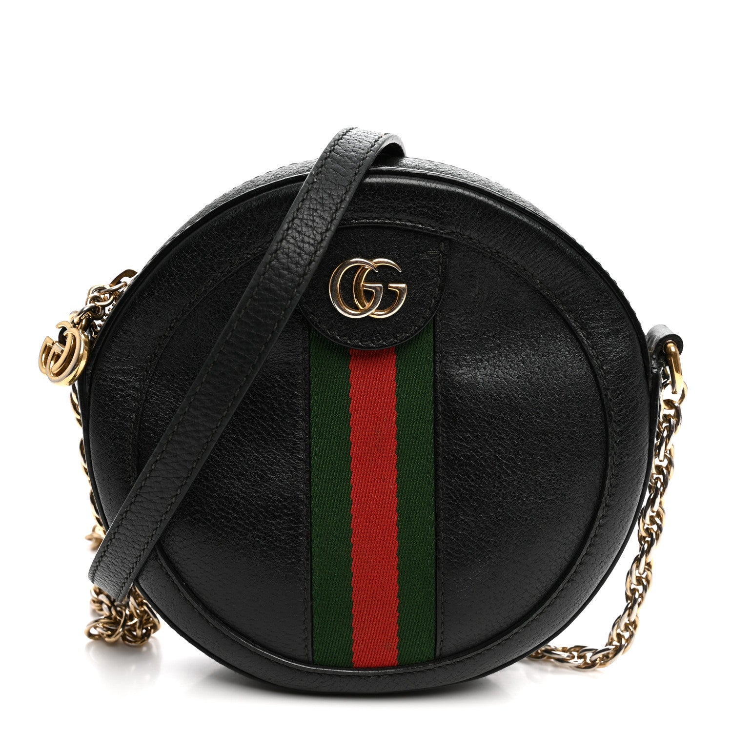 Gucci Grained Calfskin Web Mini Ophidia Round Shoulder Bag Black 1 of 13