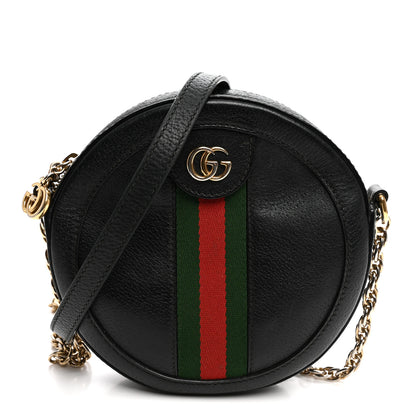 Gucci Grained Calfskin Web Mini Ophidia Round Shoulder Bag Black 1 of 13