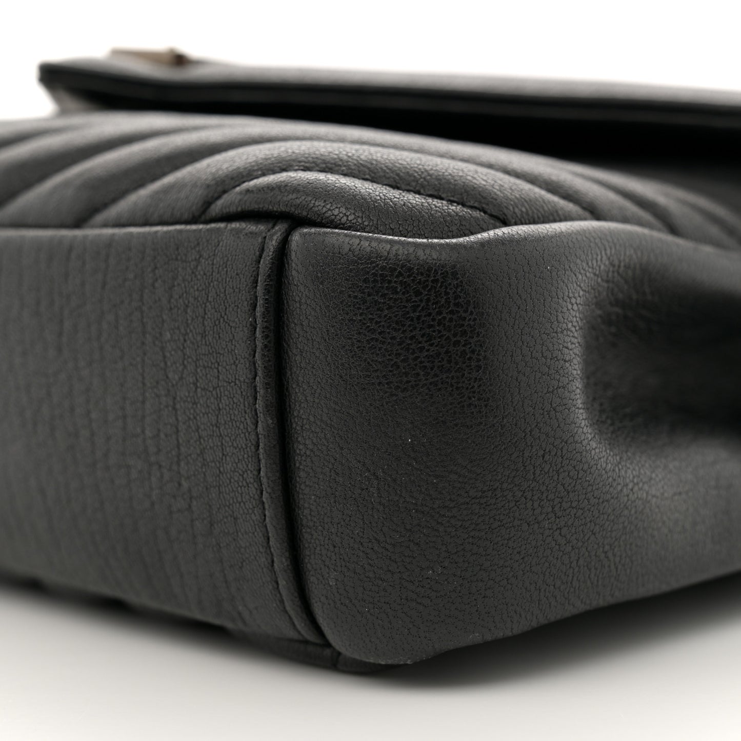 Sheepskin Matelasse Chevron Monogram Medium College Bag Black