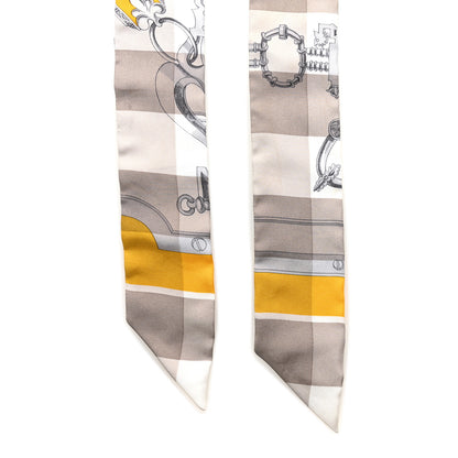 Hermes Silk Mors Et Gourmettes Vichy Twilly Etoupe Jaune Vif White 2 of 6