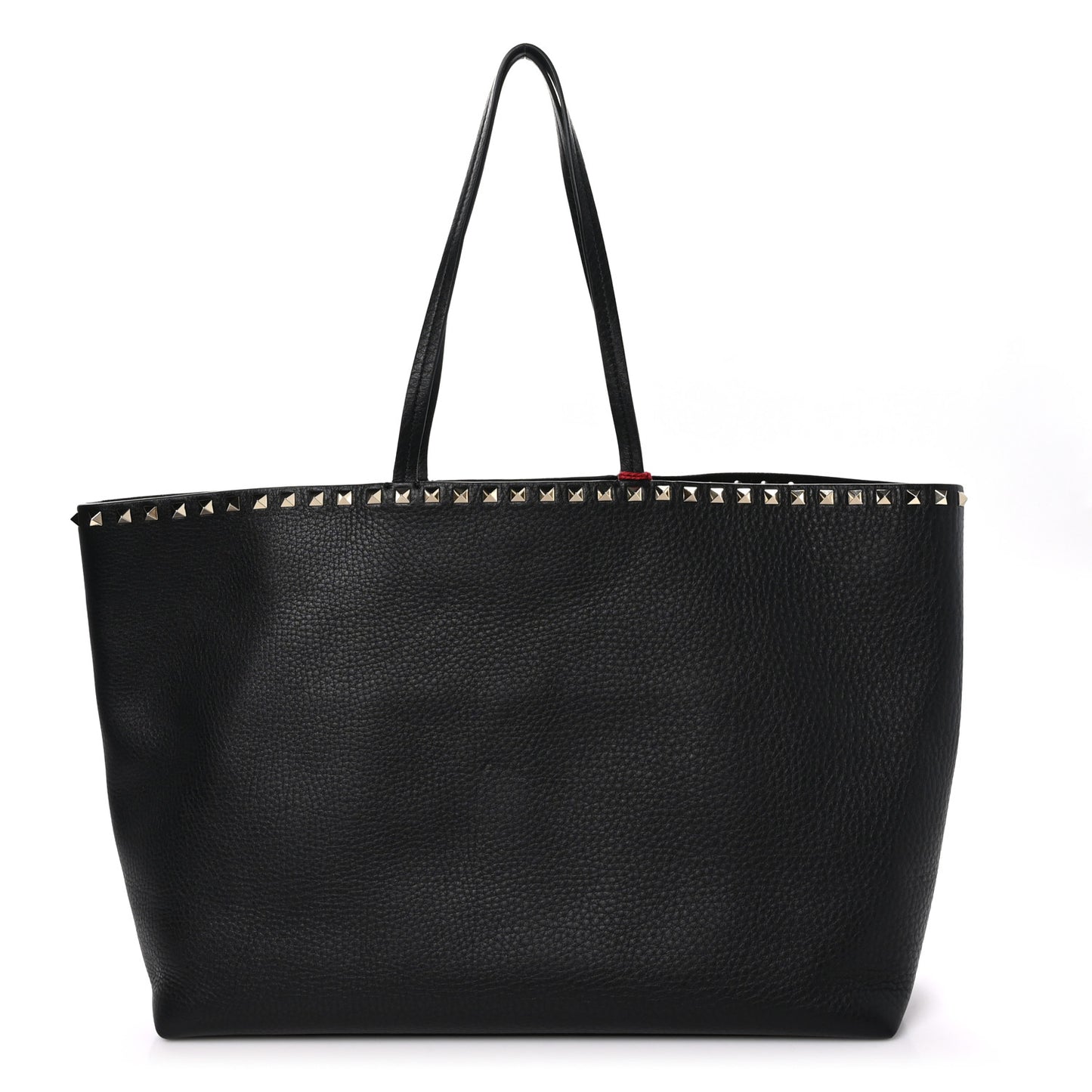 Grained Calfskin Rockstud Shoulder Tote Black
