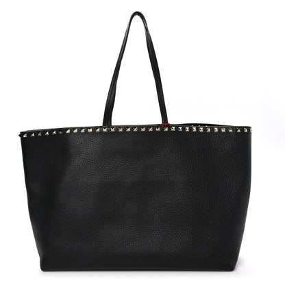 Valentino Garavani Grained Calfskin Rockstud Shoulder Tote Black 1 of 9