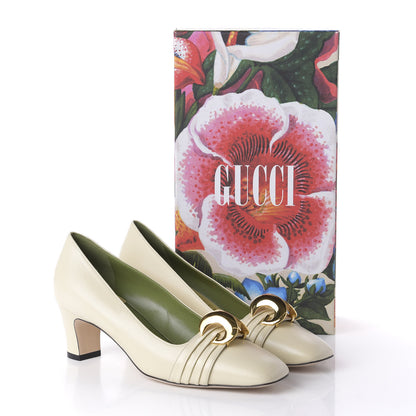 Gucci Malaga Kid Half Moon GG Square Toe Pumps 38.5 Vintage White 9 of 10