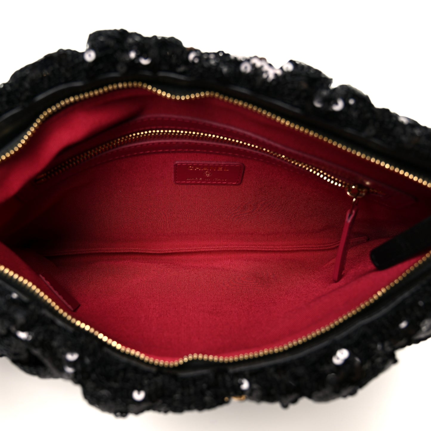 Sequins Quilted Large Chanel 19 Pouch Black