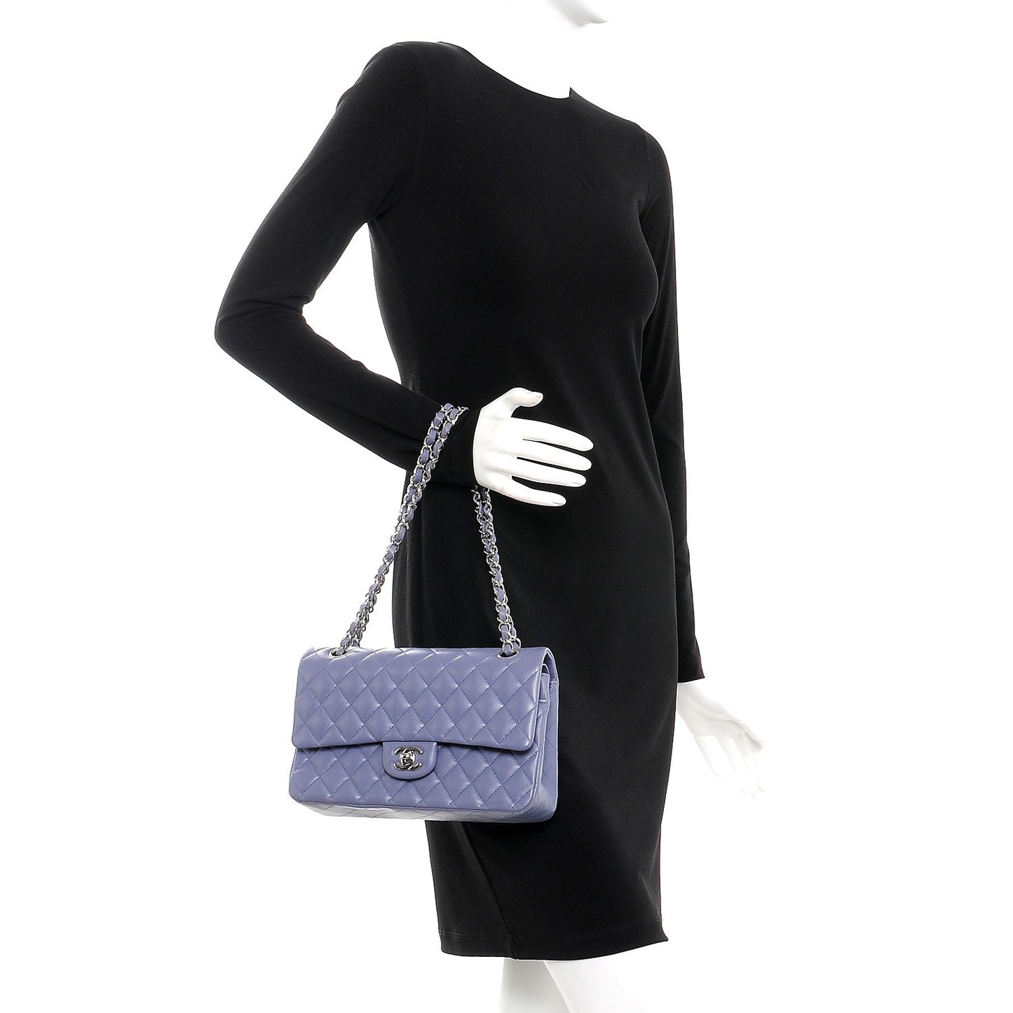 Lambskin Quilted Medium Double Flap Light Purple