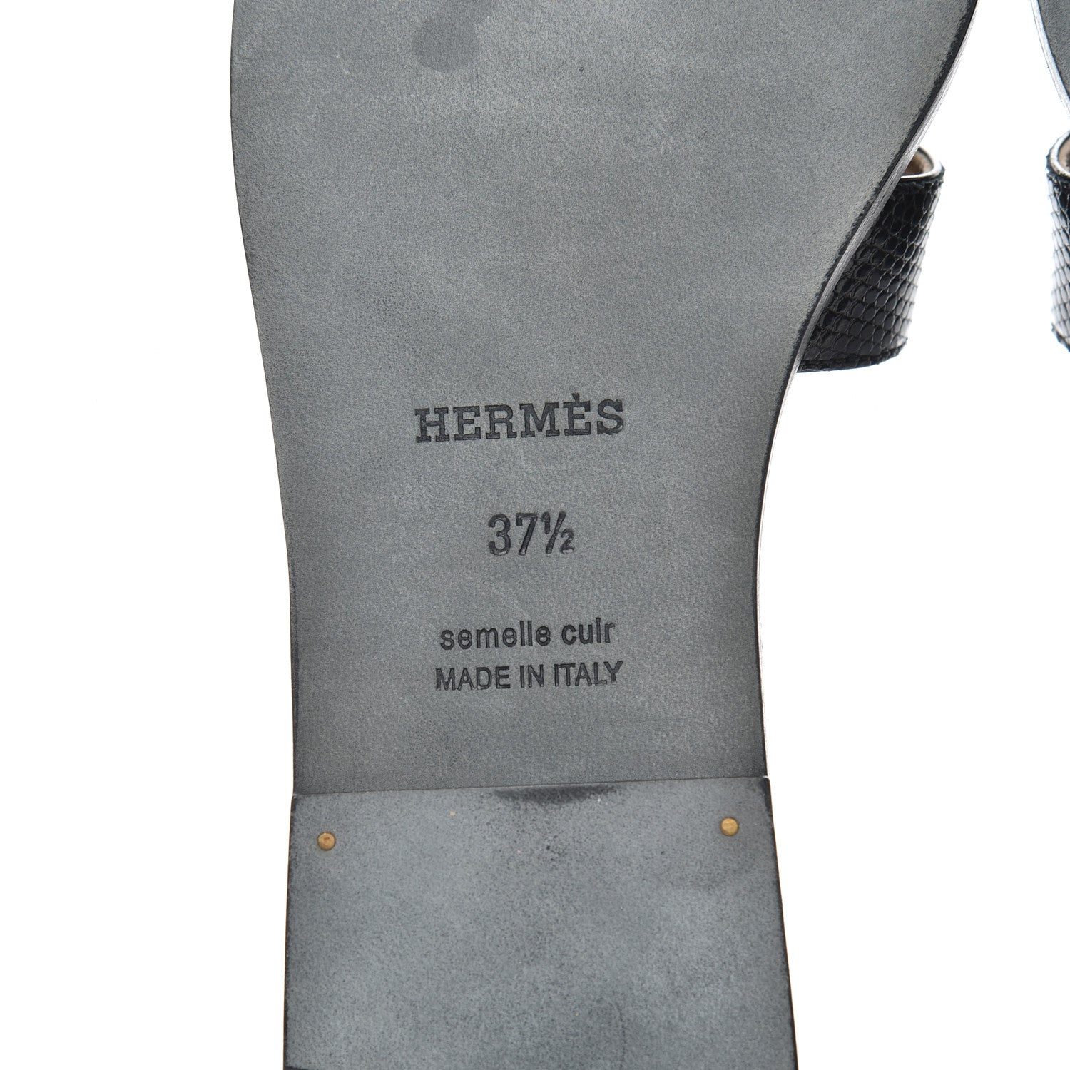 Hermes Lizard Oran Sandals 37.5 Black 7 of 13